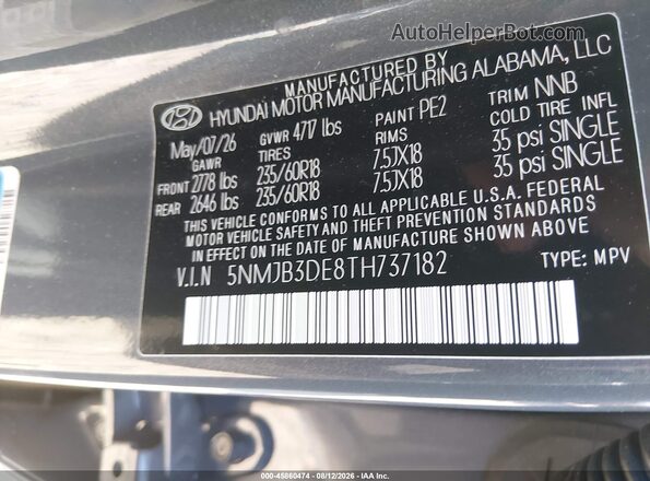 5NMJB3DE8TH737182 2026 HYUNDAI TUCSON Gray Engine compartment view