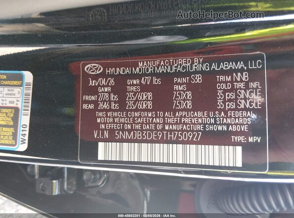 5NMJB3DE9TH750927 2026 HYUNDAI TUCSON Black Շարժիչի բաժամունքի տեսք