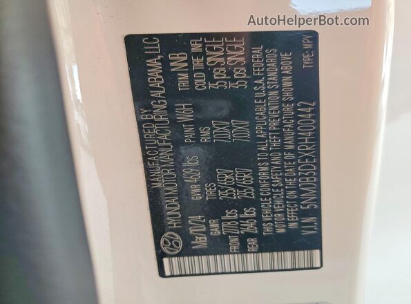 5NMJB3DEXRH400442 2024 HYUNDAI TUCSON White Vista del compartimento del motor