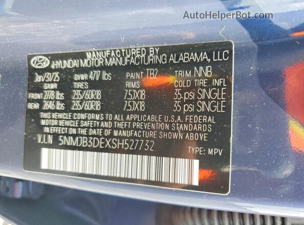 5NMJB3DEXSH527732 2025 HYUNDAI TUCSON Blue Панорамний вид салону 360°
