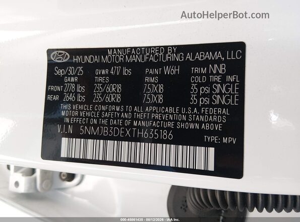 5NMJB3DEXTH635186 2026 HYUNDAI TUCSON White Widok komory silnika