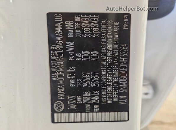 5NMJBCAE0NH152264 2022 HYUNDAI TUCSON White Вид підкапотного простору