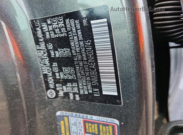 5NMJBCAE1NH024745 2022 HYUNDAI TUCSON Gray Vista de la etiqueta del VIN