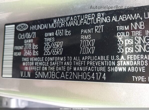 5NMJBCAE2NH054174 2022 HYUNDAI TUCSON Silver Շարժիչի բաժամունքի տեսք