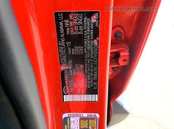 5NMJBCAE2PH240316 2023 HYUNDAI TUCSON Red Vista de la etiqueta del VIN