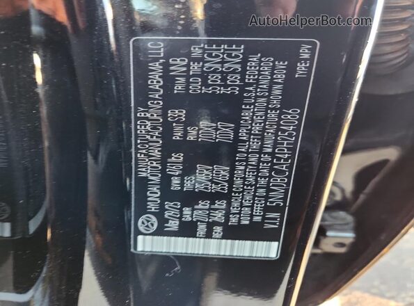 5NMJBCAE4PH254086 2023 HYUNDAI TUCSON Black VIN կոդի պիտակի տեսք