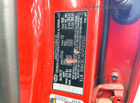 5NMJBCAE5PH217631 2023 HYUNDAI TUCSON Red Vista de la etiqueta del VIN