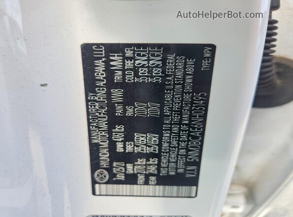 5NMJBCAE6NH031495 2022 HYUNDAI TUCSON White Widok naklejki z numerem VIN