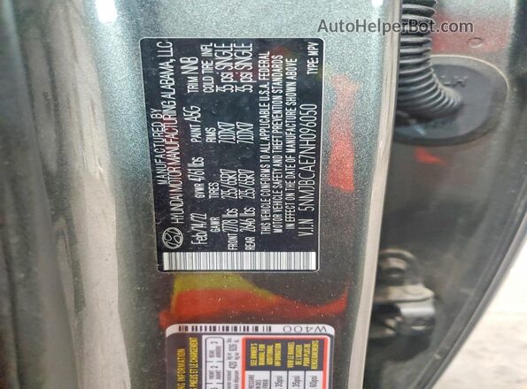 5NMJBCAE7NH096050 2022 HYUNDAI TUCSON Charcoal VIN კოდის სტიკერის ხედი