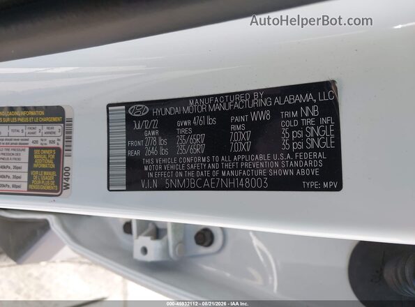 5NMJBCAE7NH148003 2022 HYUNDAI TUCSON White Widok komory silnika