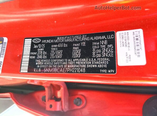 5NMJBCAE7PH221048 2023 HYUNDAI TUCSON Красный Вид наклейки с VIN-кодом