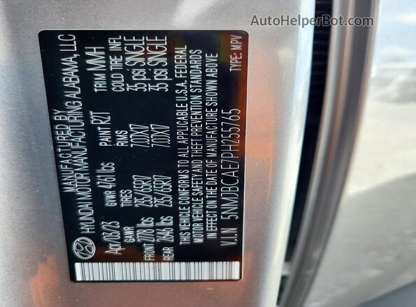 5NMJBCAE7PH255765 2023 HYUNDAI TUCSON Серебряный Вид наклейки с VIN-кодом
