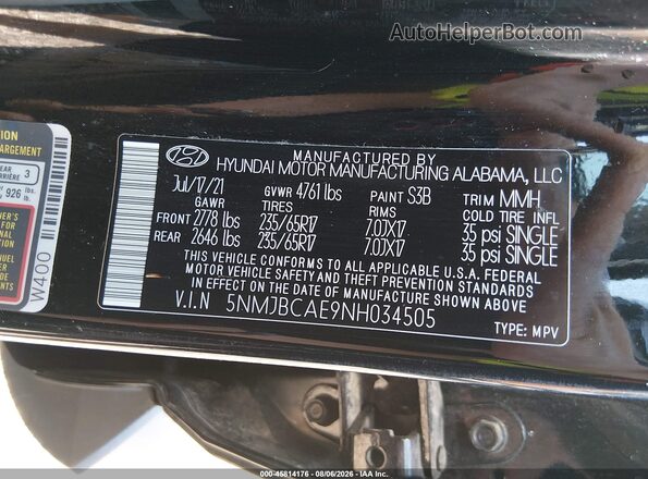5NMJBCAE9NH034505 2022 HYUNDAI TUCSON Черный Вид подкапотного пространства