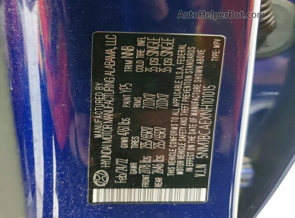5NMJBCAEXNH101015 2022 HYUNDAI TUCSON Blue Панорамний вид салону 360°