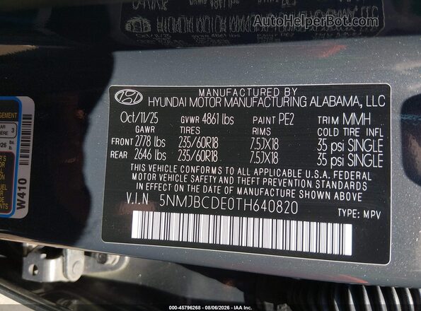 5NMJBCDE0TH640820 2026 HYUNDAI TUCSON Gray Вид підкапотного простору