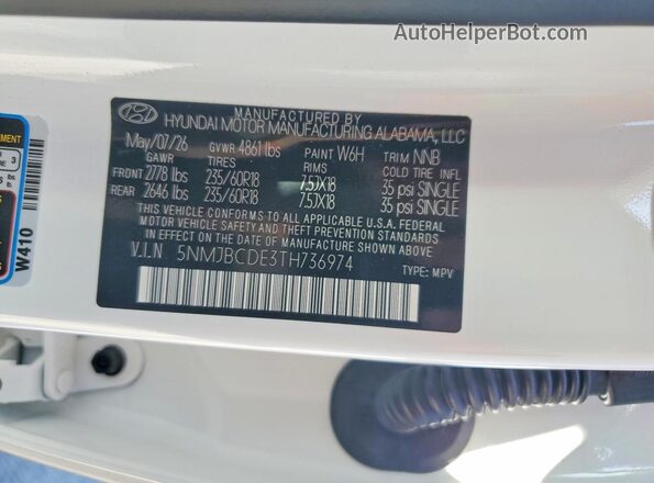 5NMJBCDE3TH736974 2026 HYUNDAI TUCSON White Widok wnętrza 360 stopni