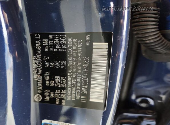 5NMJBCDE4TH740838 2026 HYUNDAI TUCSON Blue VIN sticker view