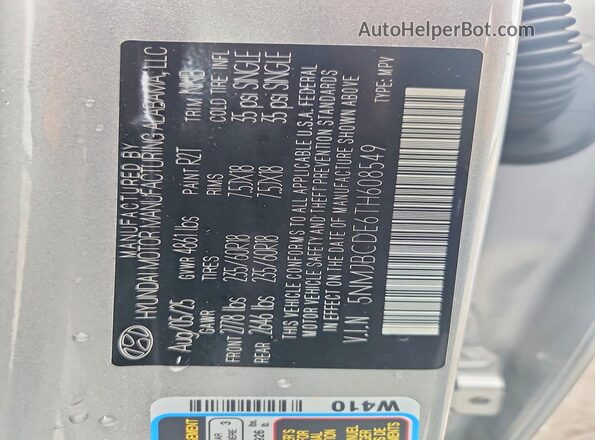 5NMJBCDE6TH608549 2026 HYUNDAI TUCSON Silver VIN կոդի պիտակի տեսք