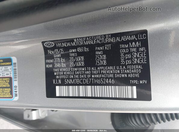 5NMJBCDE7TH652446 2026 HYUNDAI TUCSON Silver Вид підкапотного простору