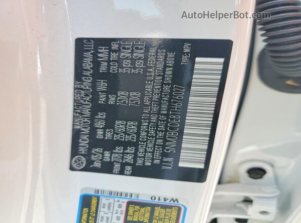 5NMJBCDE8TH676027 2026 HYUNDAI TUCSON White Vista de la etiqueta del VIN