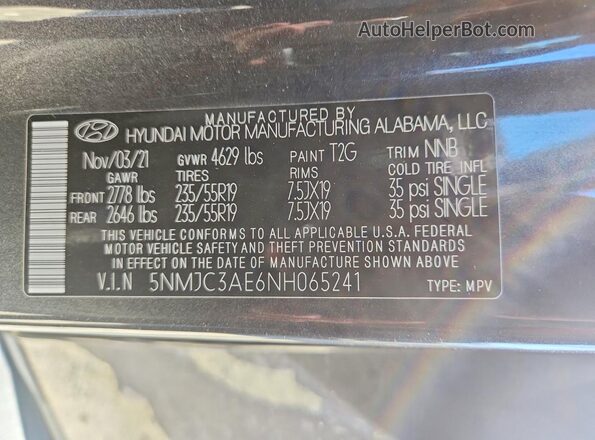 5NMJC3AE6NH065241 2022 HYUNDAI TUCSON Black Панорамний вид салону 360°