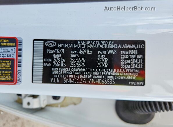 5NMJC3AE6NH066535 2022 HYUNDAI TUCSON White Engine compartment view