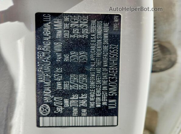 5NMJC3AE8NH050532 2022 HYUNDAI TUCSON White სალონის 360-გრადუსიანი ხედი