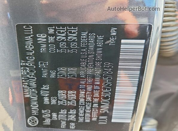 5NMJC3DE7SH578439 2025 HYUNDAI TUCSON Gray VIN կոդի պիտակի տեսք