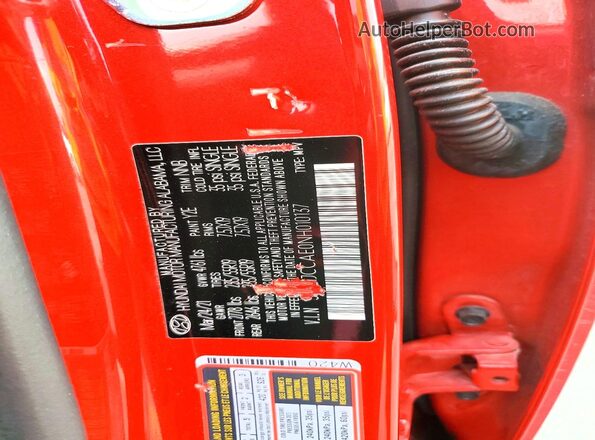 5NMJCCAE0NH010137 2022 HYUNDAI TUCSON Red VIN կոդի պիտակի տեսք