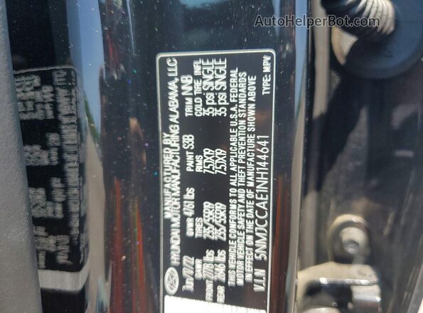 5NMJCCAE1NH144641 2022 HYUNDAI TUCSON Black VIN կոդի պիտակի տեսք