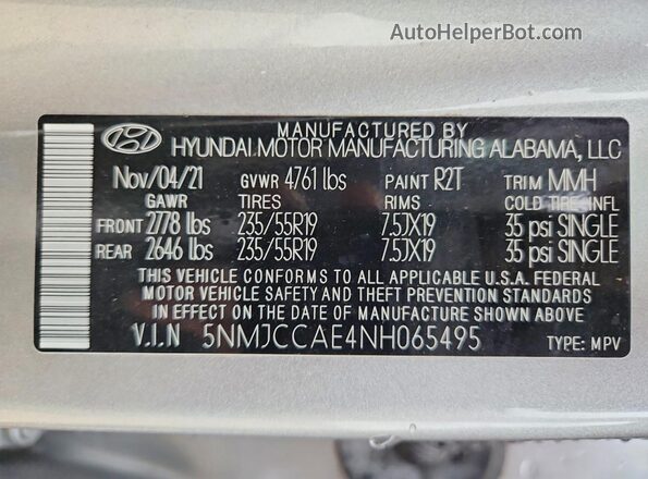 5NMJCCAE4NH065495 2022 HYUNDAI TUCSON Silver Vista del compartimento del motor