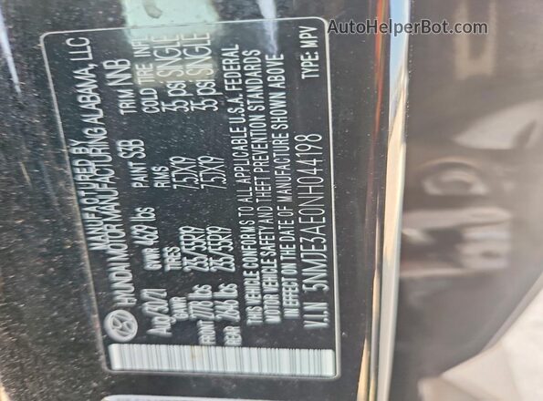5NMJE3AE0NH044198 2022 HYUNDAI TUCSON Black 360 interior view
