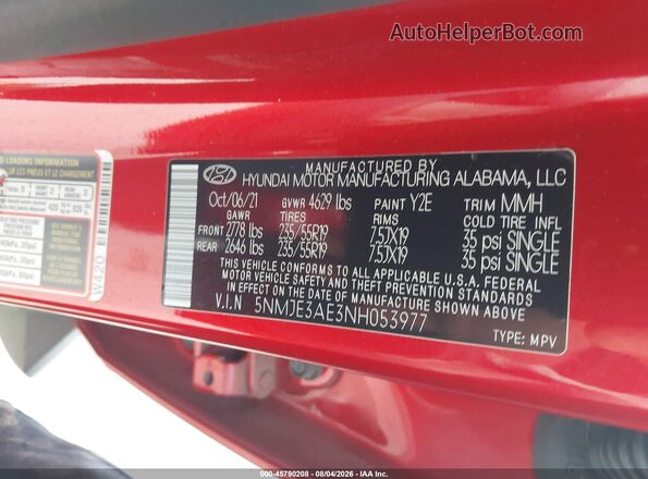 5NMJE3AE3NH053977 2022 HYUNDAI TUCSON Red Vista del compartimento del motor