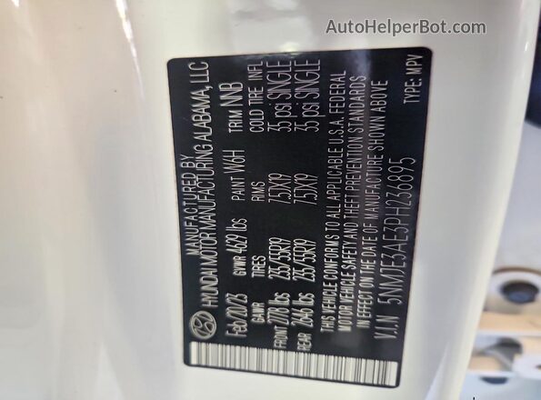 5NMJE3AE3PH236895 2023 HYUNDAI TUCSON White VIN sticker view