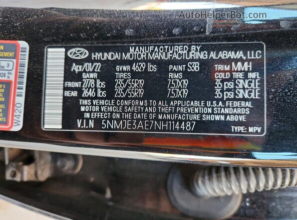 5NMJE3AE7NH114487 2022 HYUNDAI TUCSON Black სალონის 360-გრადუსიანი ხედი
