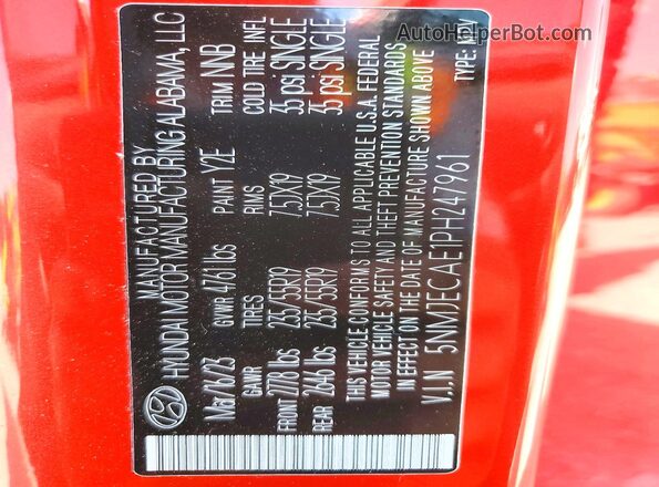 5NMJECAE1PH247961 2023 HYUNDAI TUCSON Red VIN կոդի պիտակի տեսք