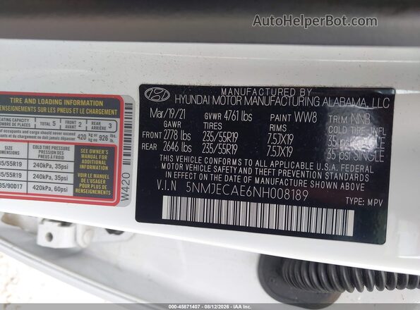 5NMJECAE6NH008189 2022 HYUNDAI TUCSON White Engine compartment view