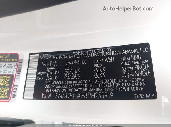 5NMJECAE8PH235919 2023 HYUNDAI TUCSON White Vista del compartimento del motor