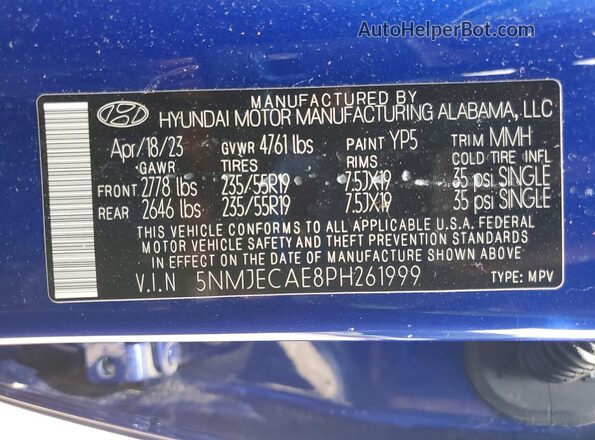 5NMJECAE8PH261999 2023 HYUNDAI TUCSON Blue Widok wnętrza 360 stopni