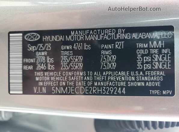 5NMJECDE2RH329244 2024 HYUNDAI TUCSON Silver სალონის 360-გრადუსიანი ხედი