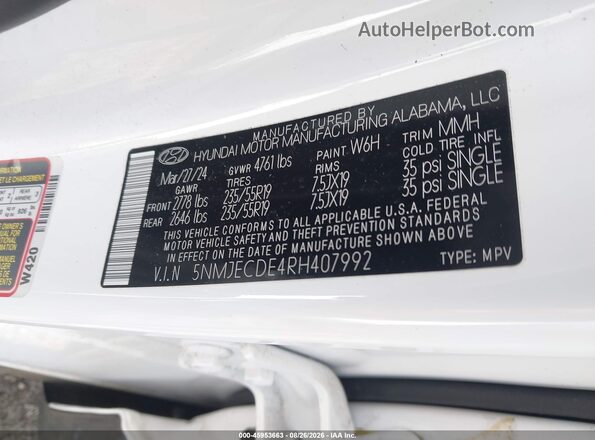 5NMJECDE4RH407992 2024 HYUNDAI TUCSON White Widok komory silnika