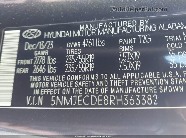 5NMJECDE8RH363382 2024 HYUNDAI TUCSON Gray Widok komory silnika