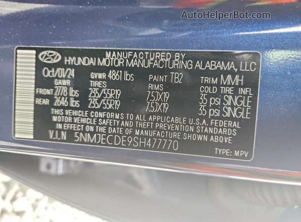 5NMJECDE9SH477770 2025 HYUNDAI TUCSON Синий Вид наклейки с VIN-кодом