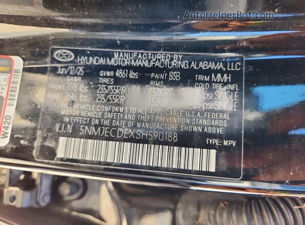 5NMJECDEXSH590188 2025 HYUNDAI TUCSON Black Вид наклейки з VIN-кодом