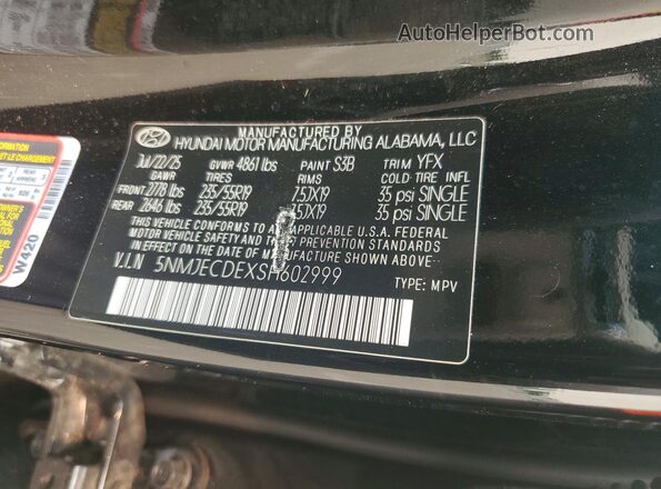 5NMJECDEXSH602999 2025 HYUNDAI TUCSON Black Widok naklejki z numerem VIN