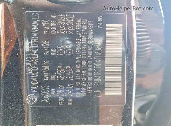 5NMJECDEXTH608402 2026 HYUNDAI TUCSON Черный Вид наклейки с VIN-кодом