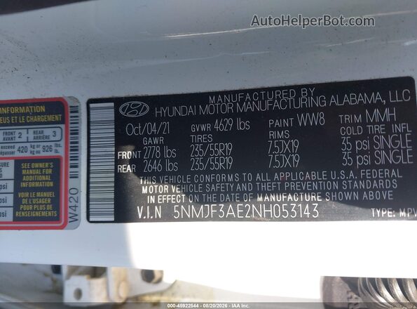 5NMJF3AE2NH053143 2022 HYUNDAI TUCSON White Engine compartment view