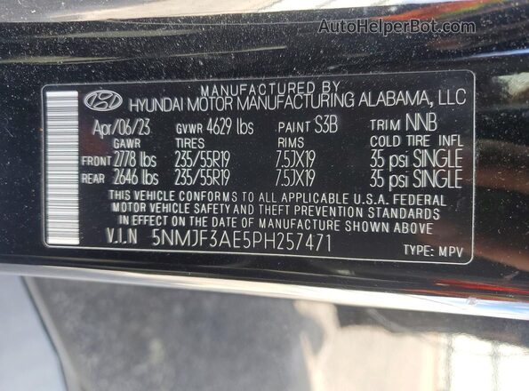 5NMJF3AE5PH257471 2023 HYUNDAI TUCSON Черный Вид наклейки с VIN-кодом