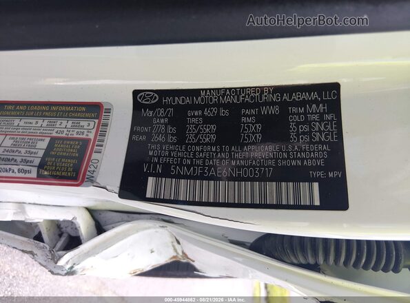 5NMJF3AE6NH003717 2022 HYUNDAI TUCSON Белый Вид подкапотного пространства