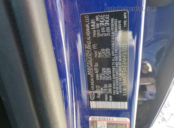 5NMJF3AE6NH161023 2022 HYUNDAI TUCSON Blue სალონის 360-გრადუსიანი ხედი